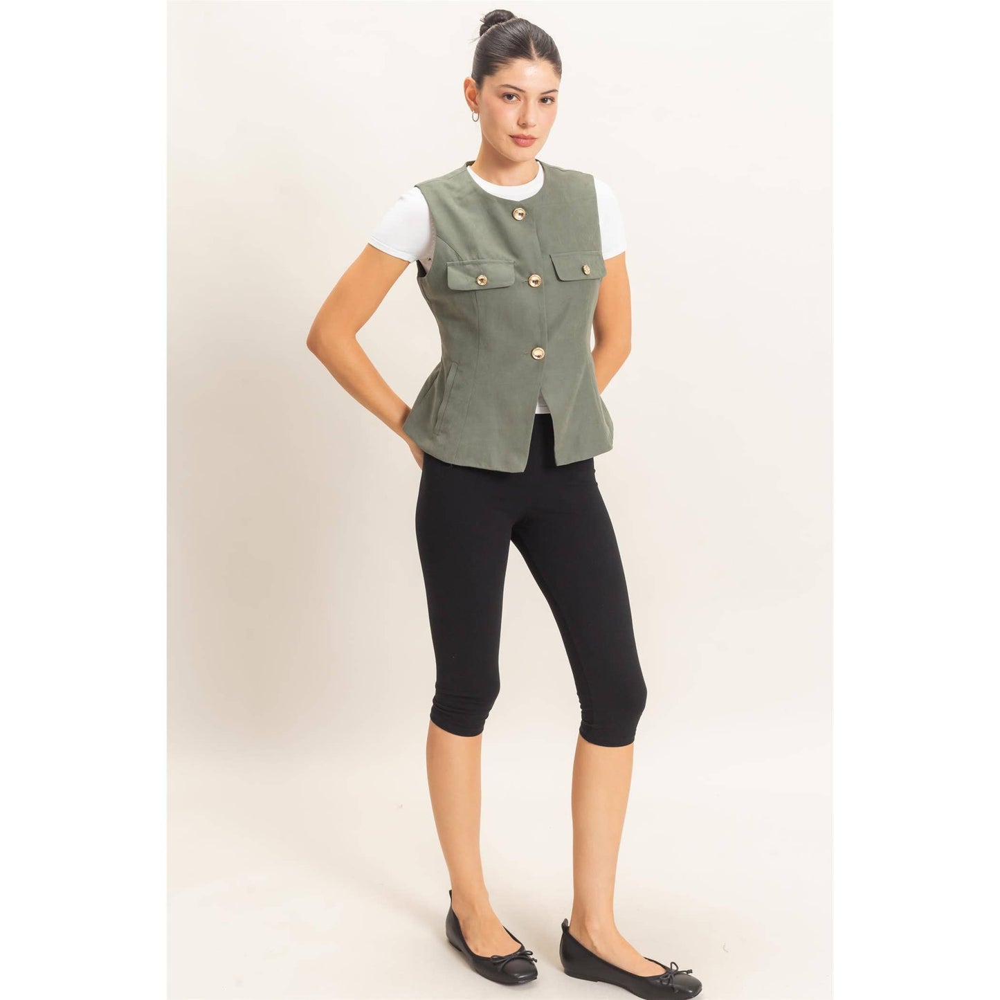 Buttoned Sleeveless Utility Vest