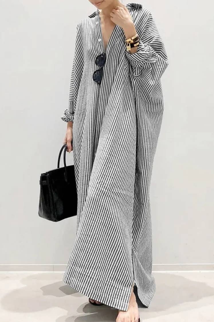 Stripe Shirt Maxi Dress