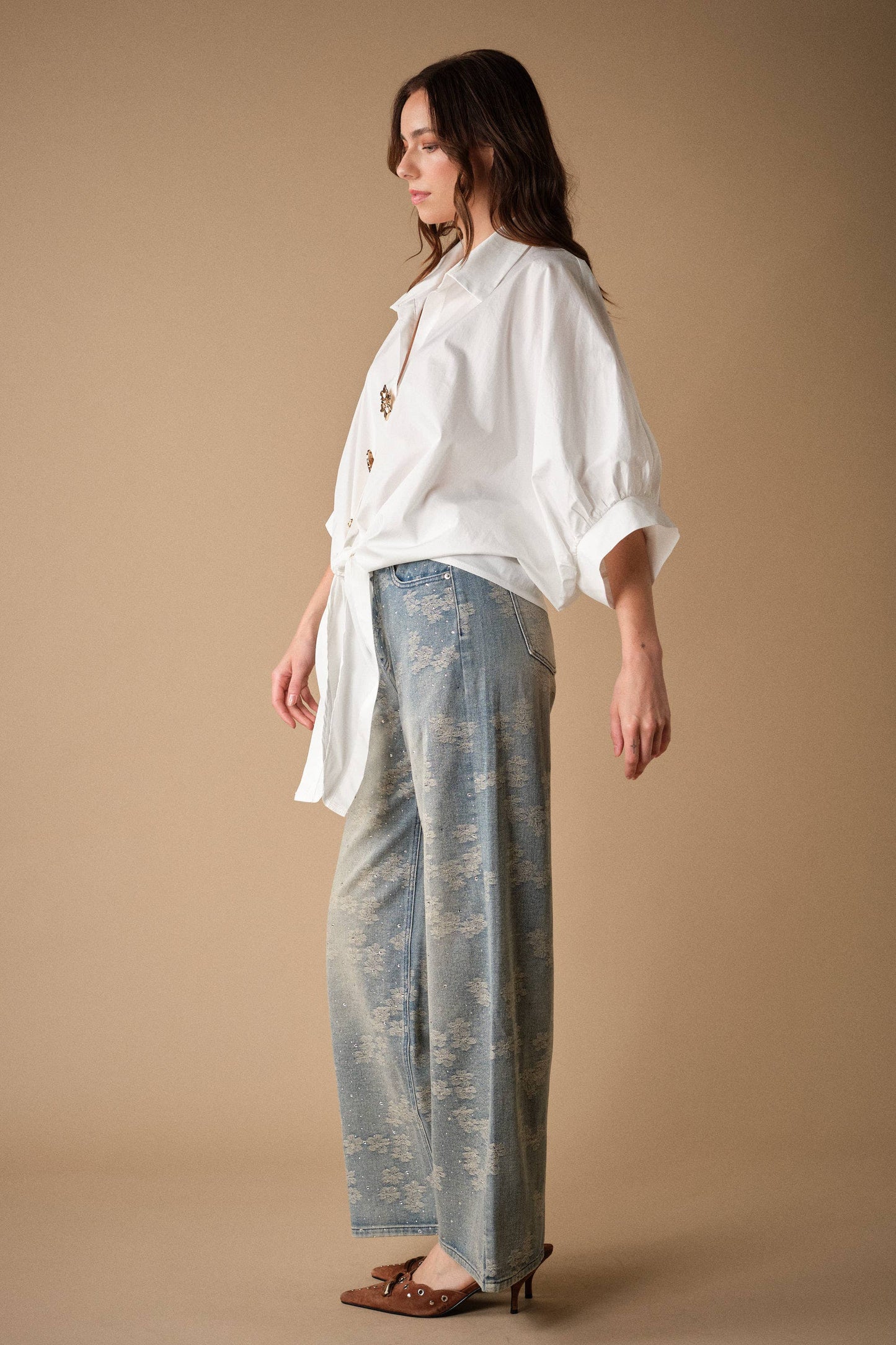 Statement Button Front Tie Shirt