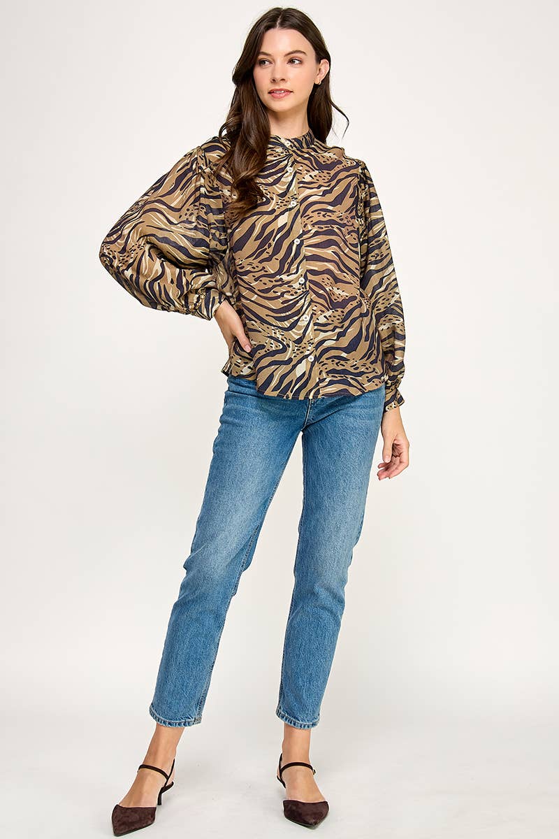 PRINTED BUTTON UP BLOUSE-MULTI