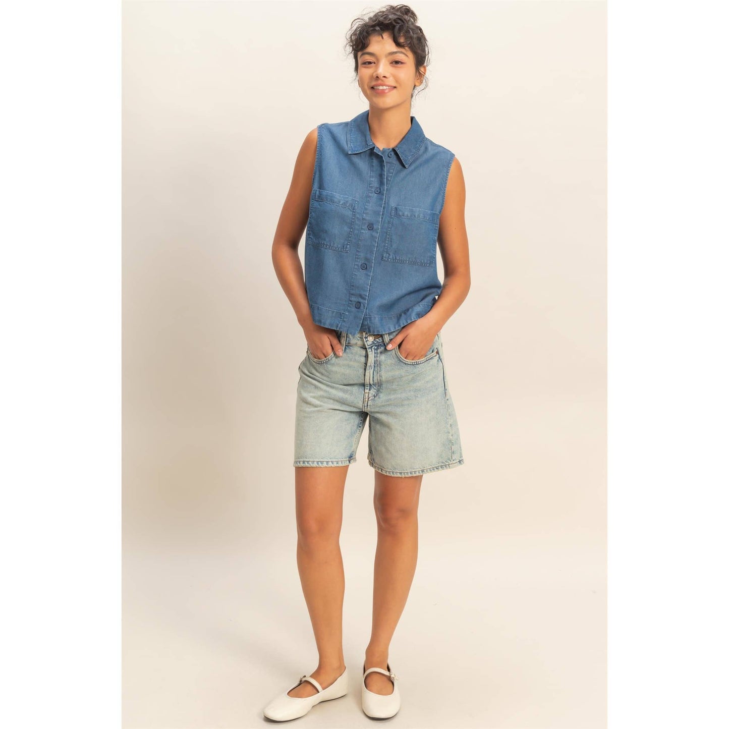 Sleeveless Button-Up Top