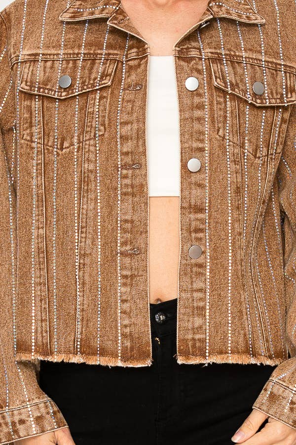 Denim Jacket With Stripe Sparkle Designs