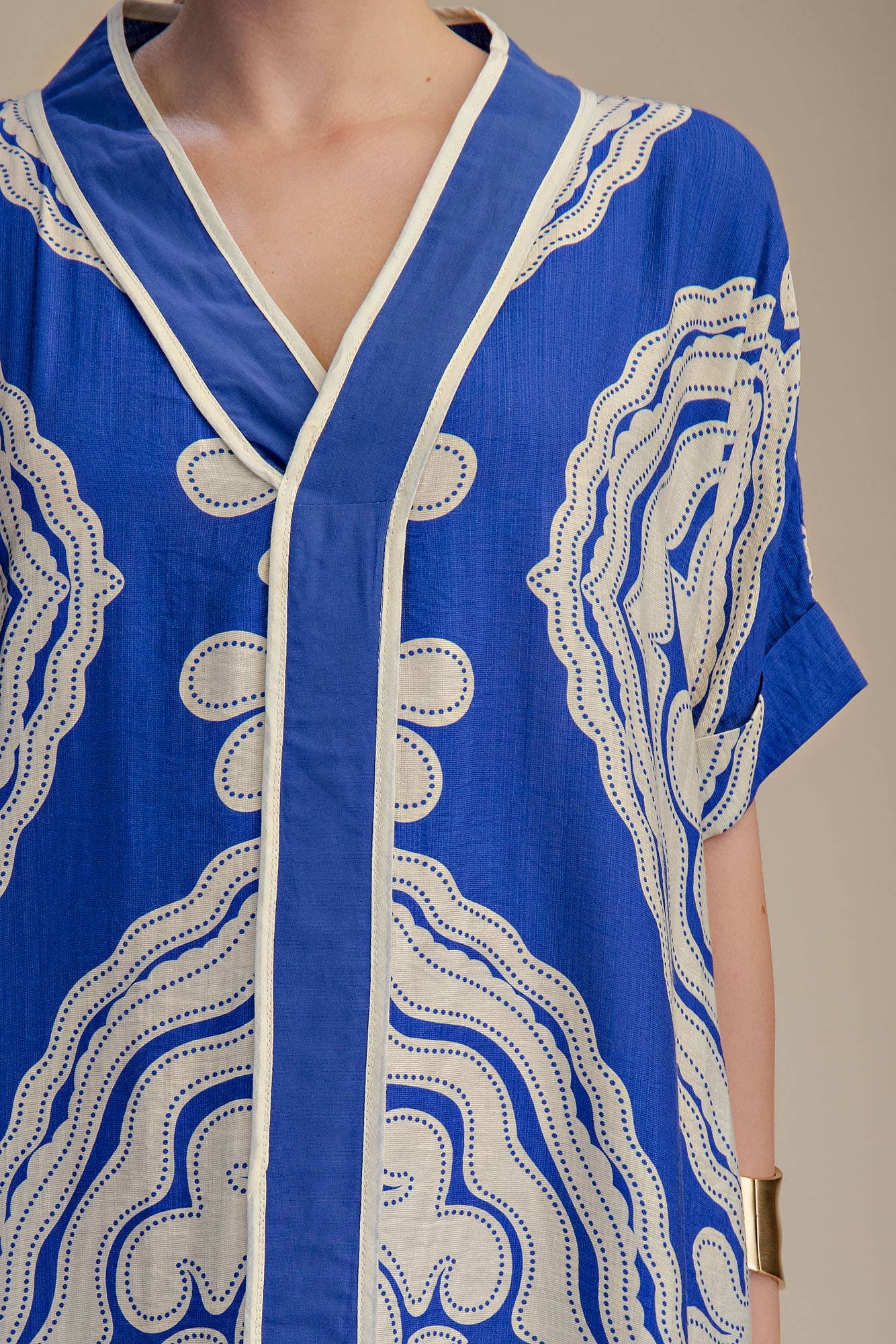 V-Neck Short Sleeve Maxi Print Dress