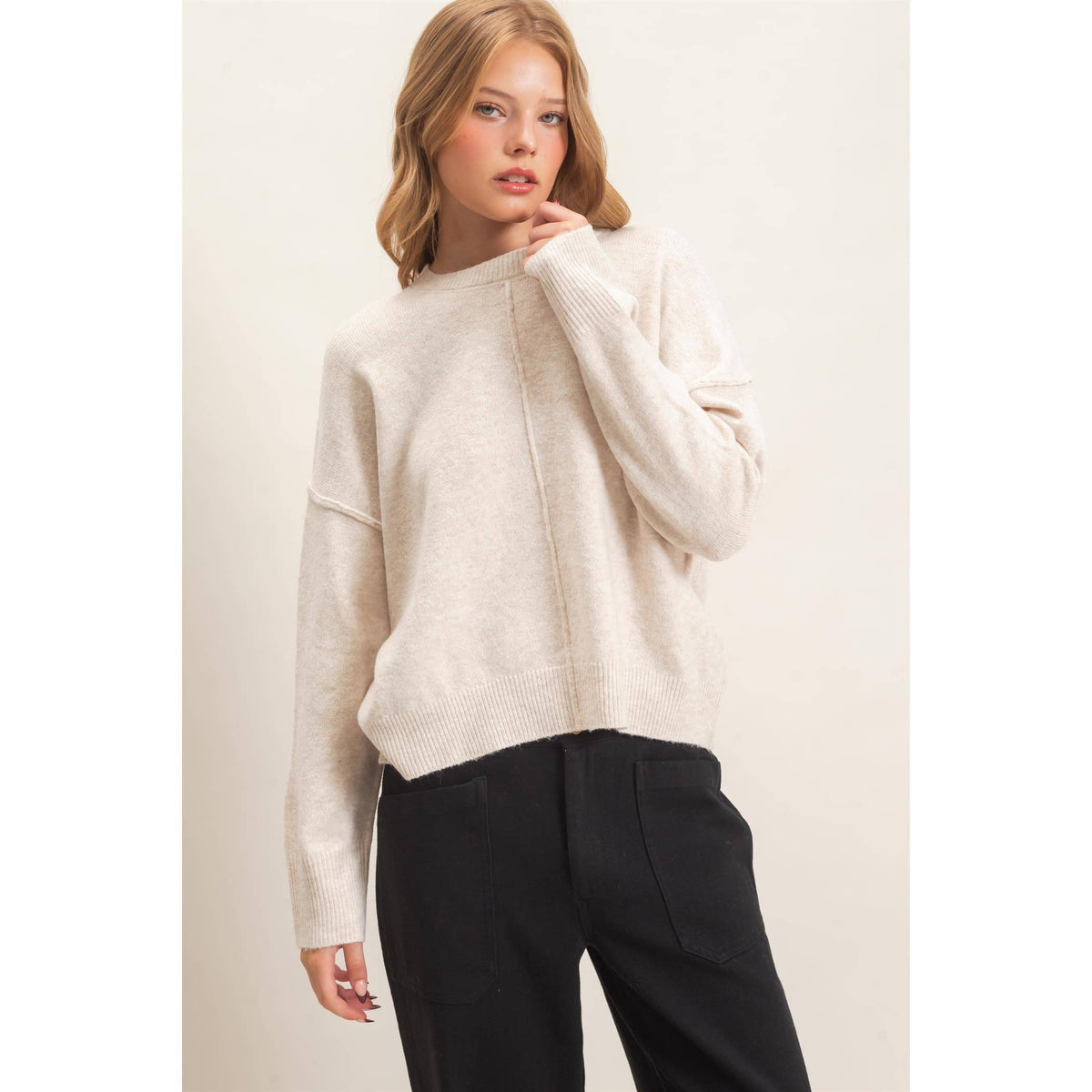 Crew Neck Sweater With Ribbed Hem