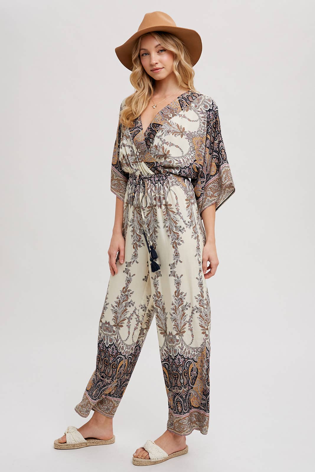 PAISLEY PRINT WRAP JUMPSUIT