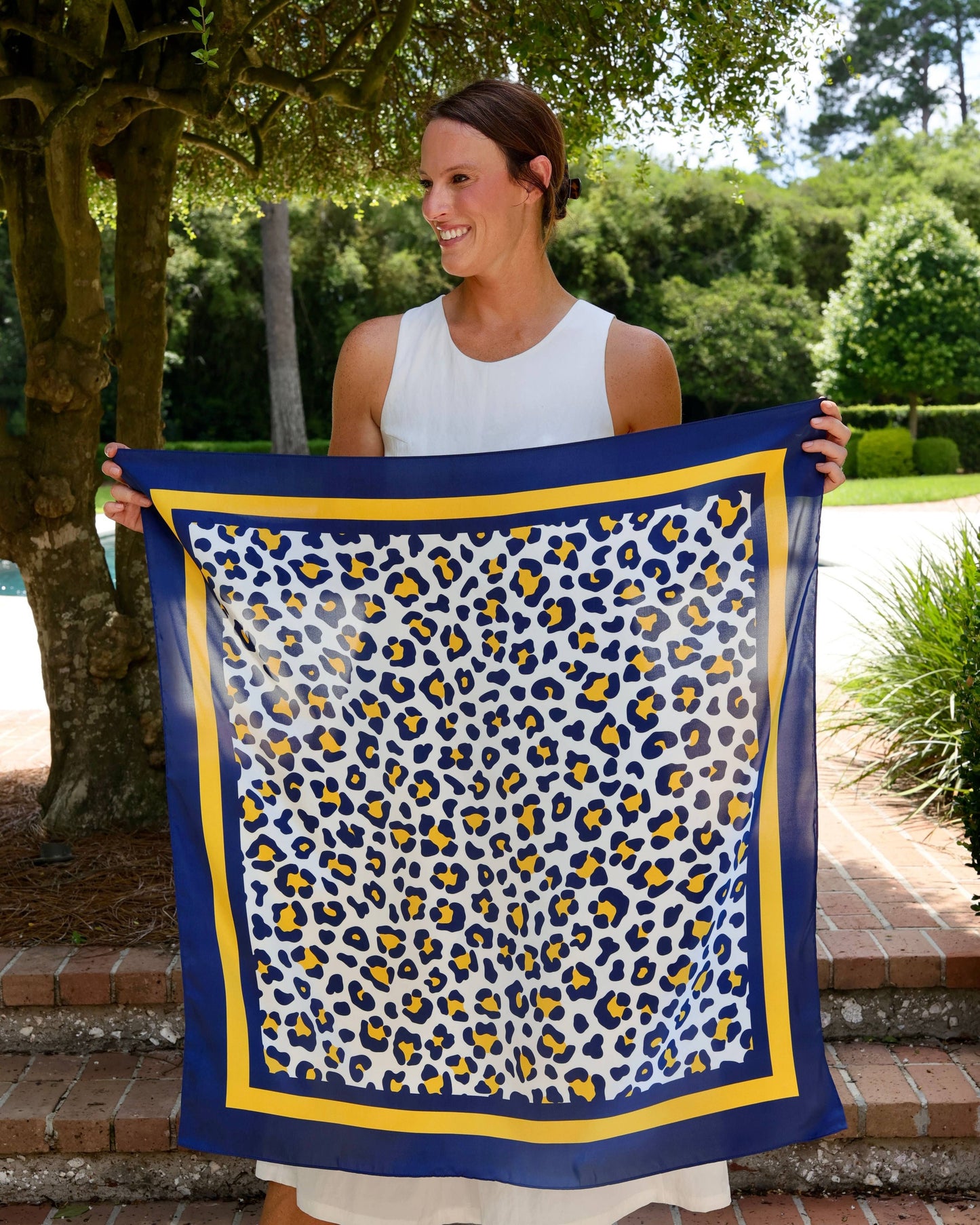 Meredith Spotted Scarf Large Navy Gold