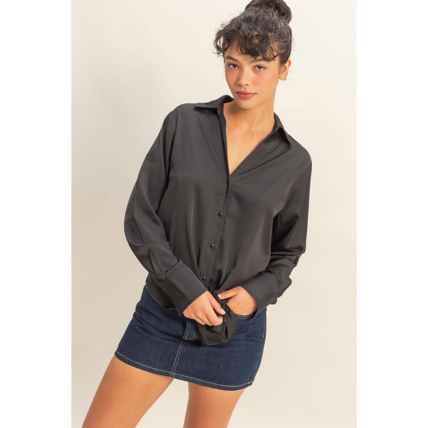 Button-Up Satin Shirt