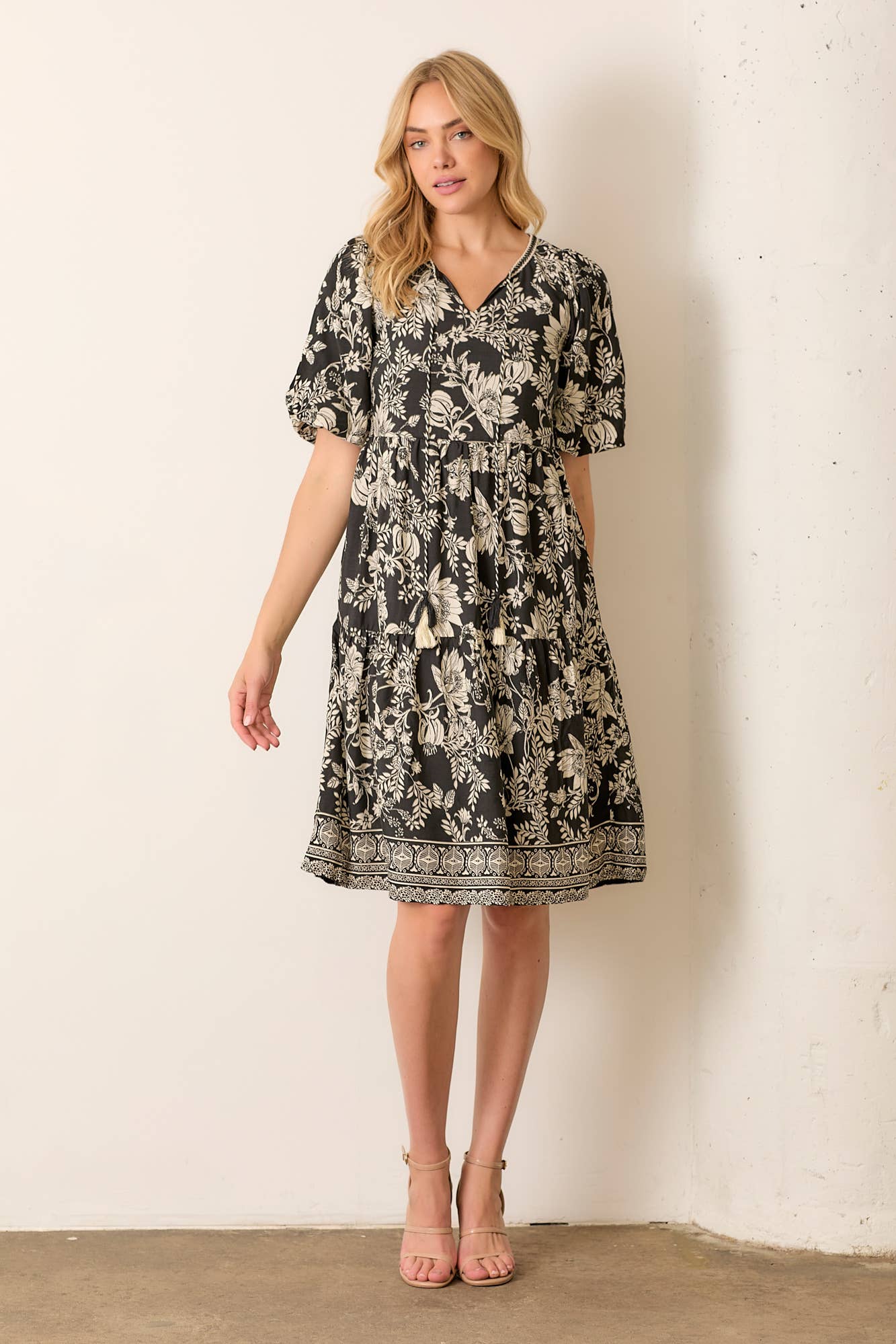 PRINTED FLORAL MIDI DRESS