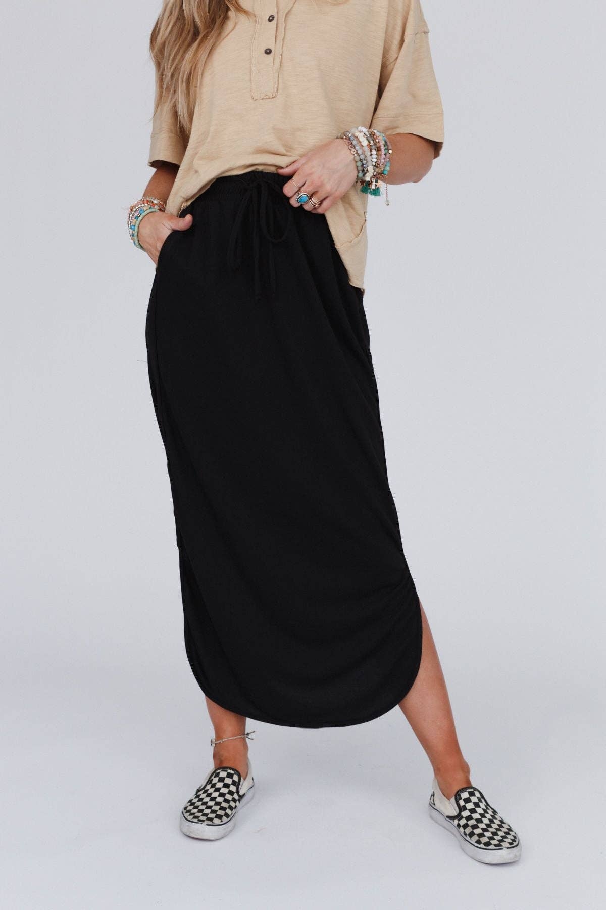 So Comfy Drawstring Maxi Skirt - Black