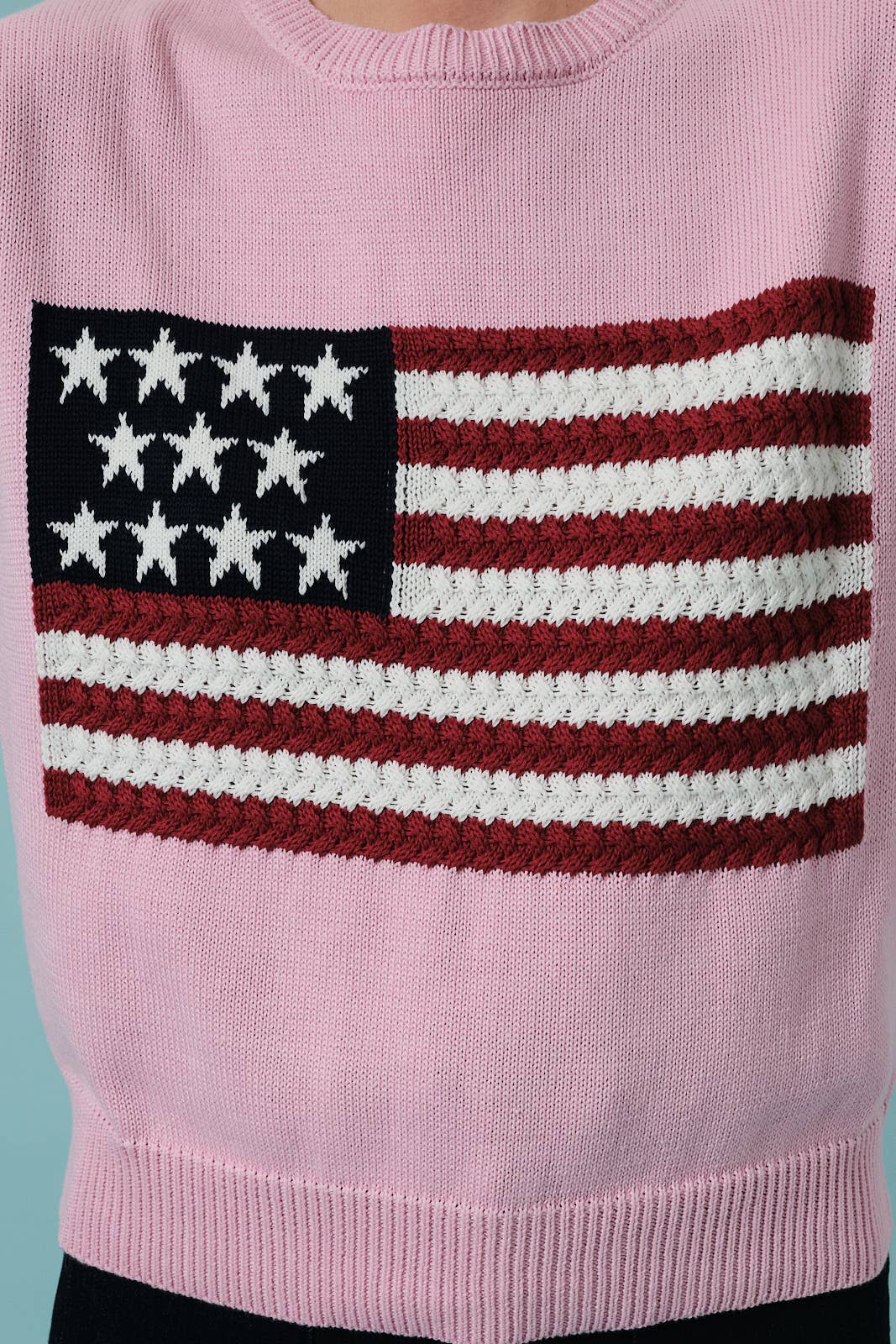 ROUND NECK WIDE SHOULDER USA FLAG SWEATER