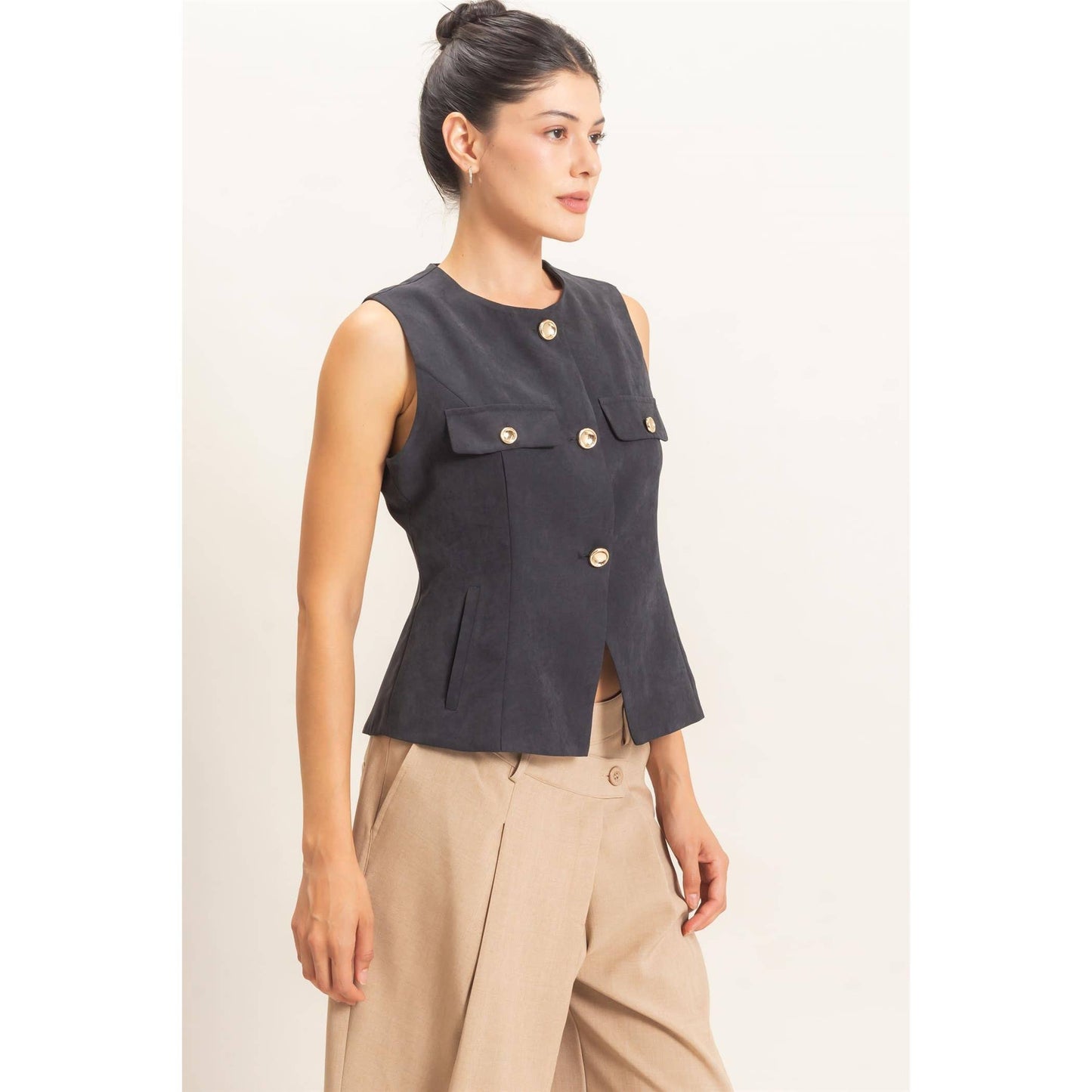 Buttoned Sleeveless Utility Vest