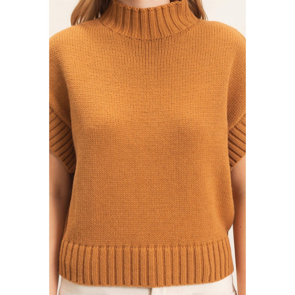 Ribbed Mock Neck Sweater Vest