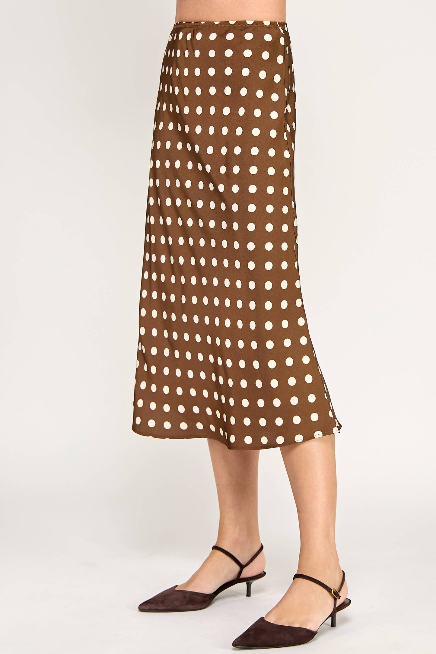 DOT MIDI SKIRT-COCOA CREAM