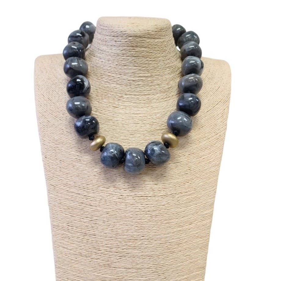 Chunky Grey & Gold Beaded Necklace