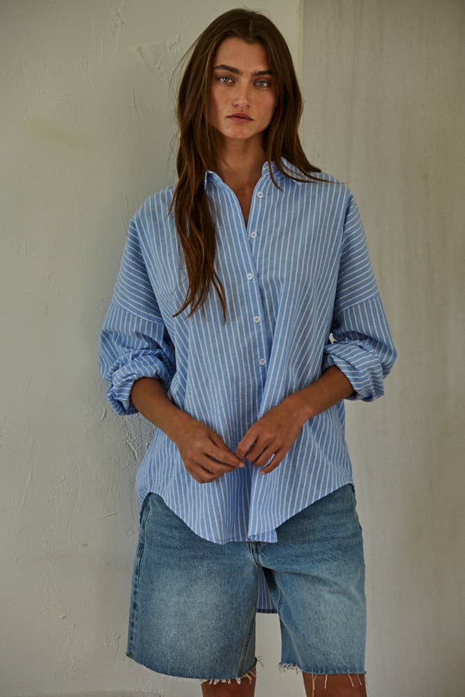 Woven Cotton Polyester Striped Buttondown Shirt
