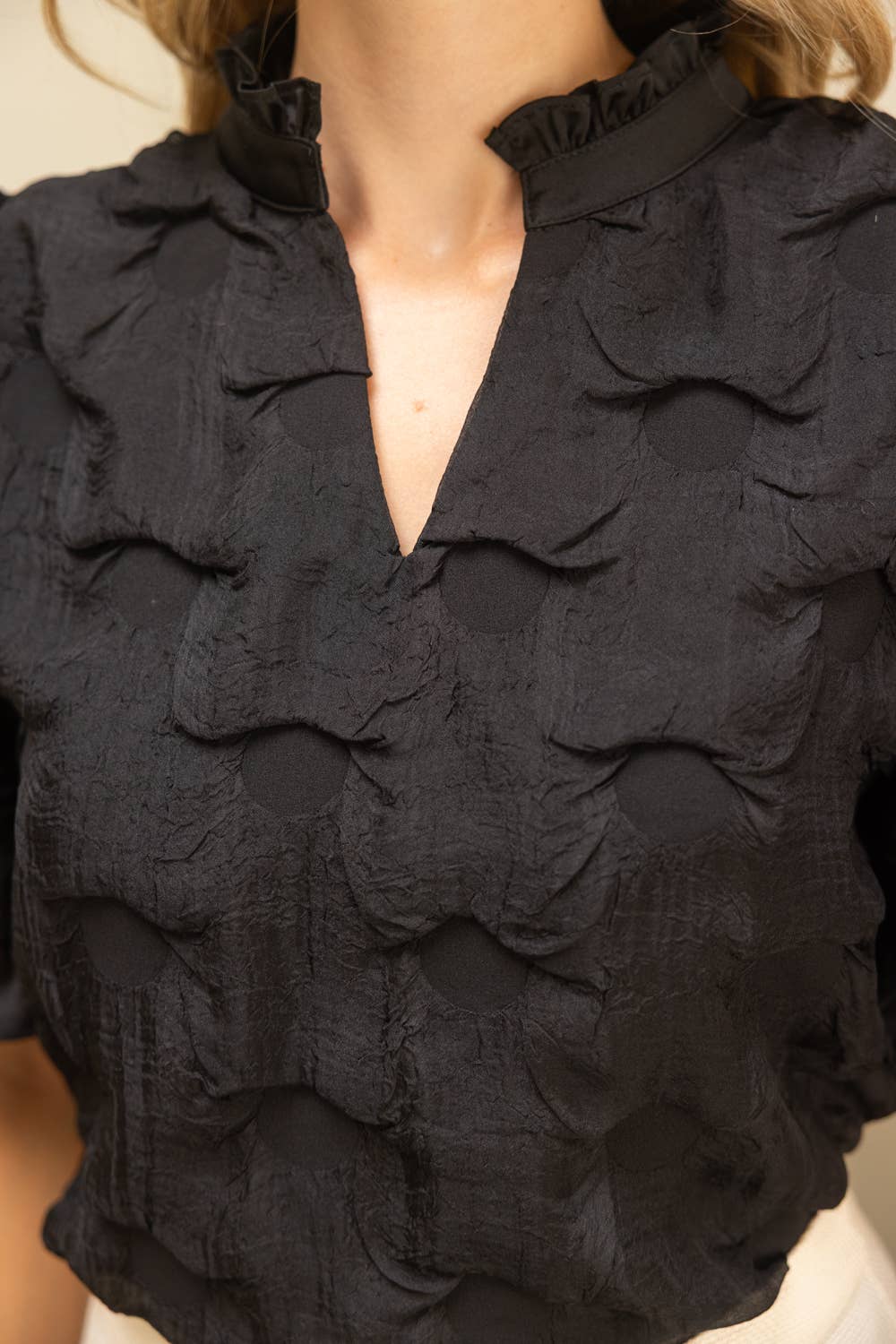 Satin Ruffled  Dotted Textured Top
