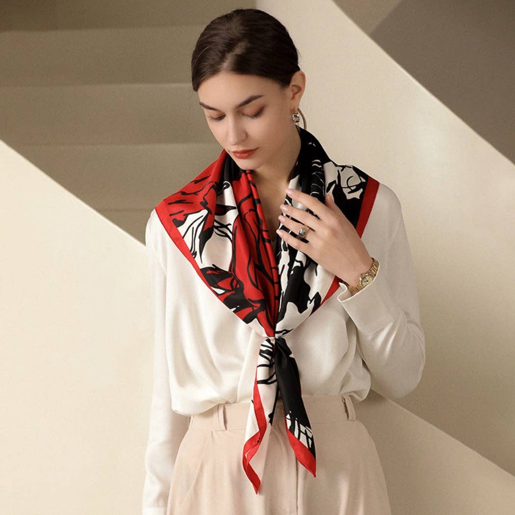 Rose Pattern Lightweight Square Scarf