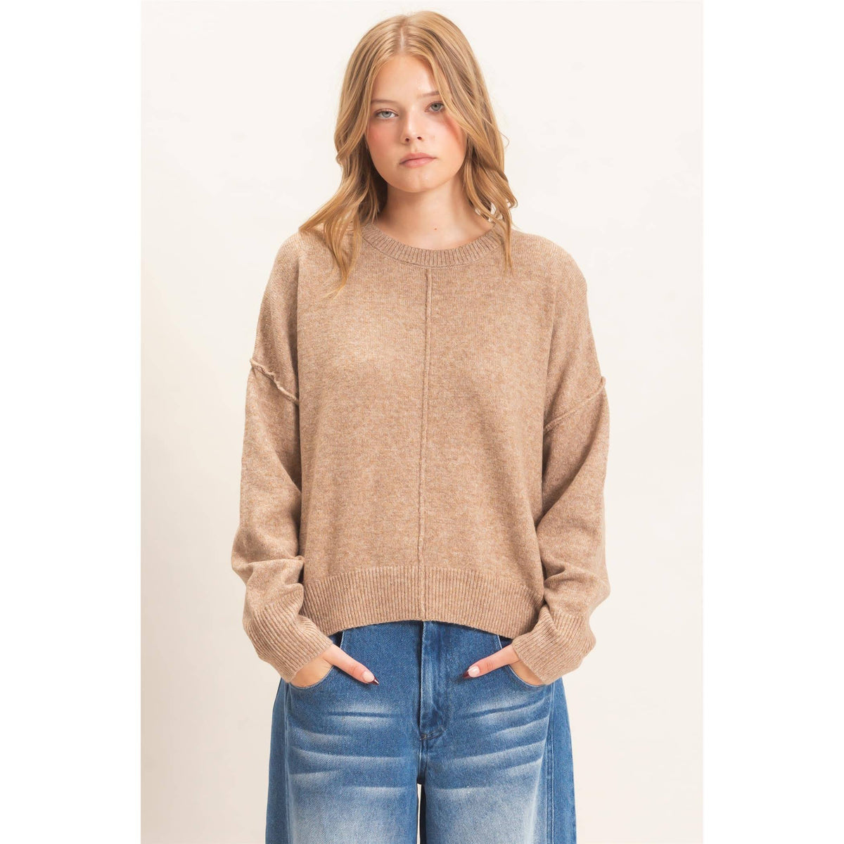Crew Neck Sweater With Ribbed Hem