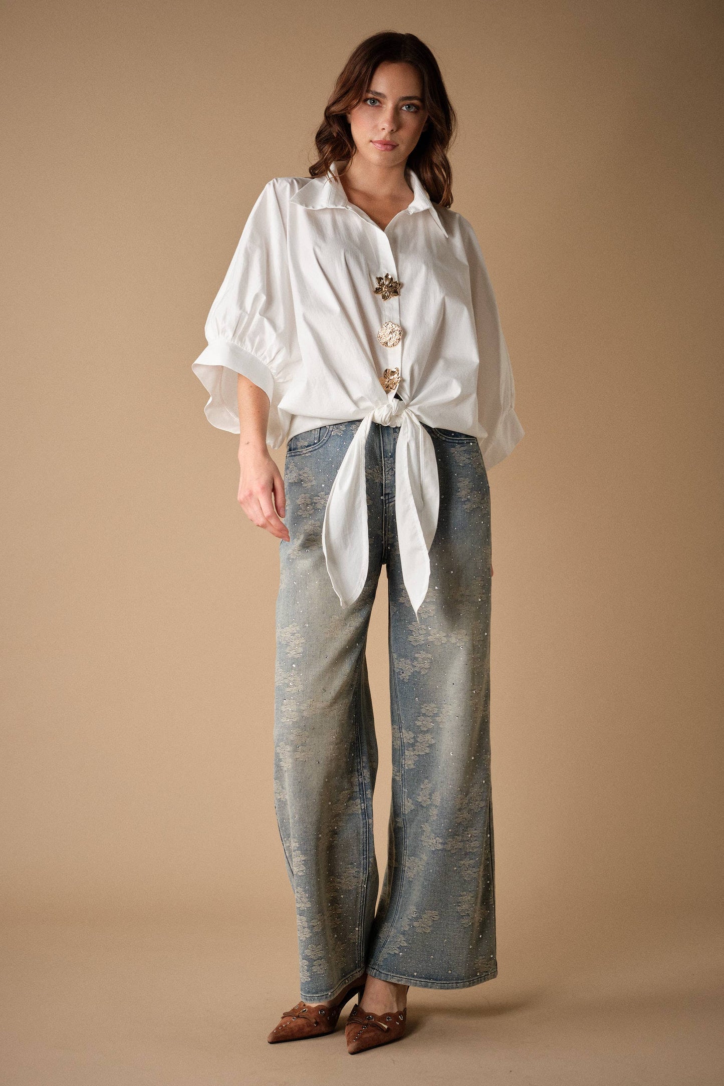 Statement Button Front Tie Shirt