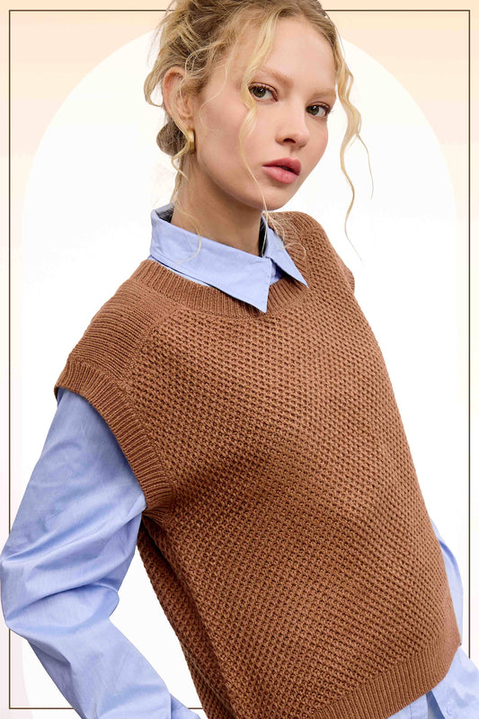 Loose Fit Round Neck Sweater Vest Top
