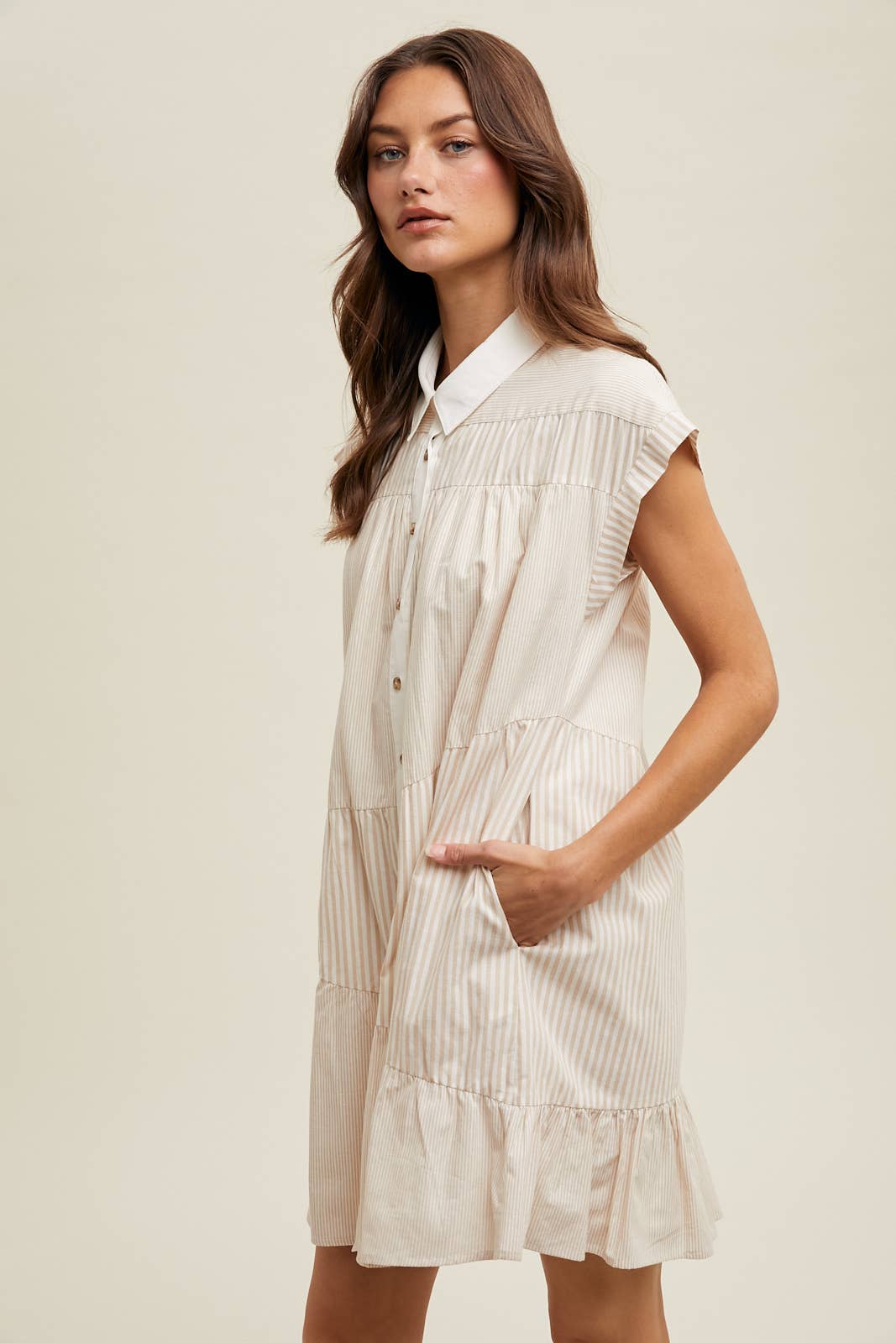 MULTI-STRIPED BUTTON-UP MINI DRESS
