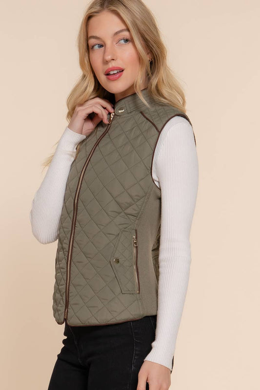 SLIM FIT SUEDE PIPING QUILTED PADDING VEST