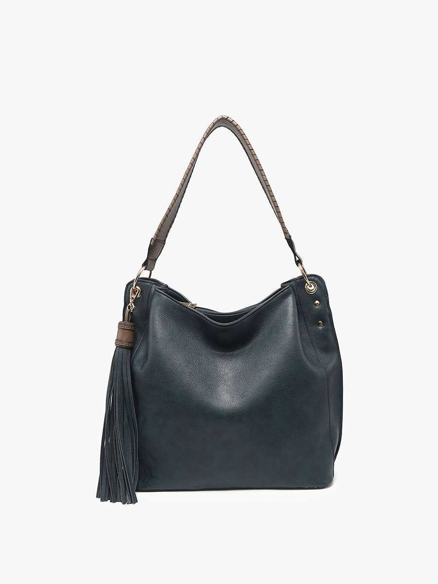 Three Compartment Tassel Hobo Bag