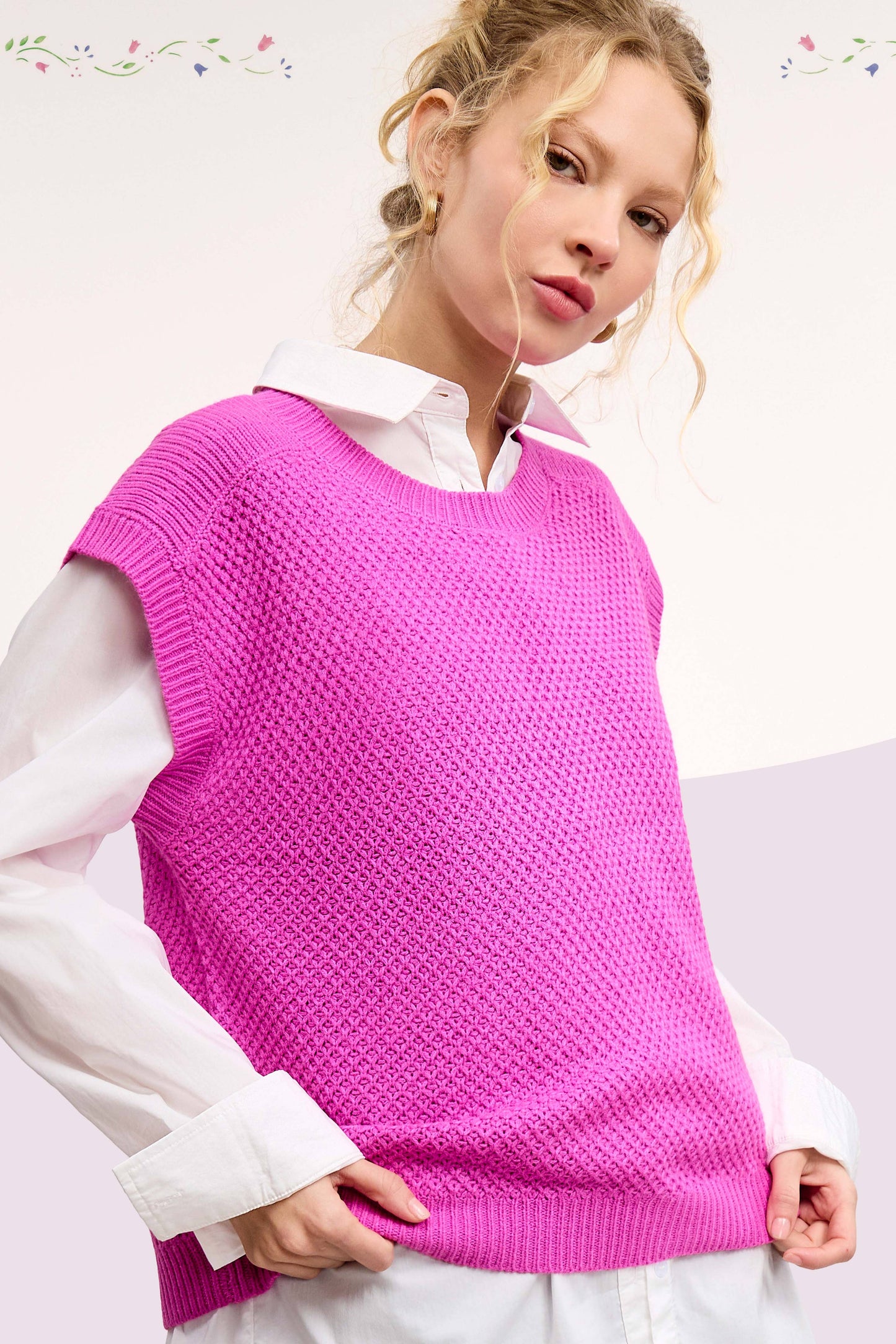 Loose Fit Round Neck Sweater Vest Top