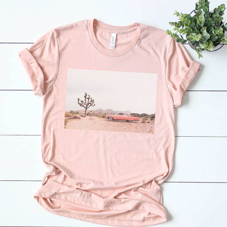 Western Desert Car Scene Summer Travel Graphic Tee