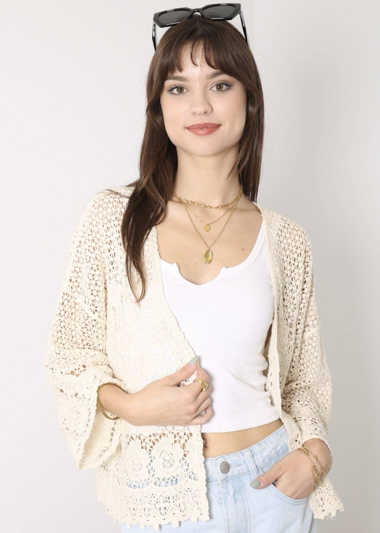 Embroidered Lace Kimono Crop Cardigan Half