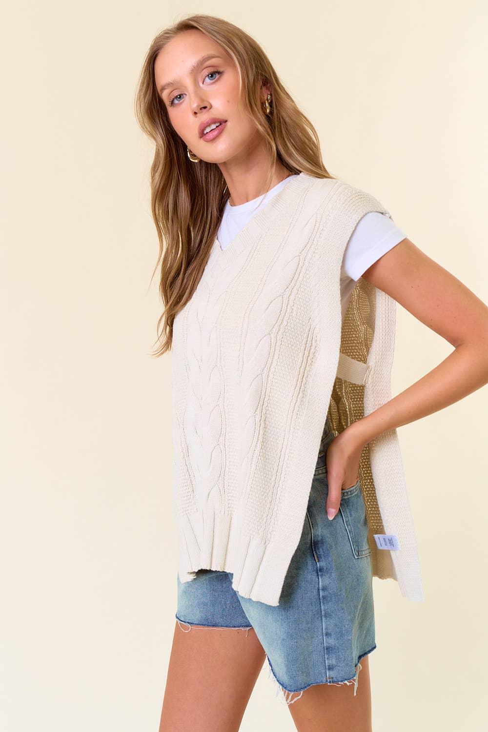 V-Neck Drop Shoulder Cable Sweater Vest