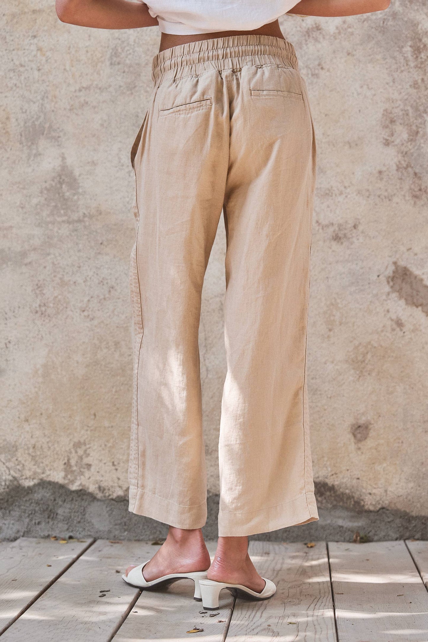 Linen Wide-Leg Drawstring Pants