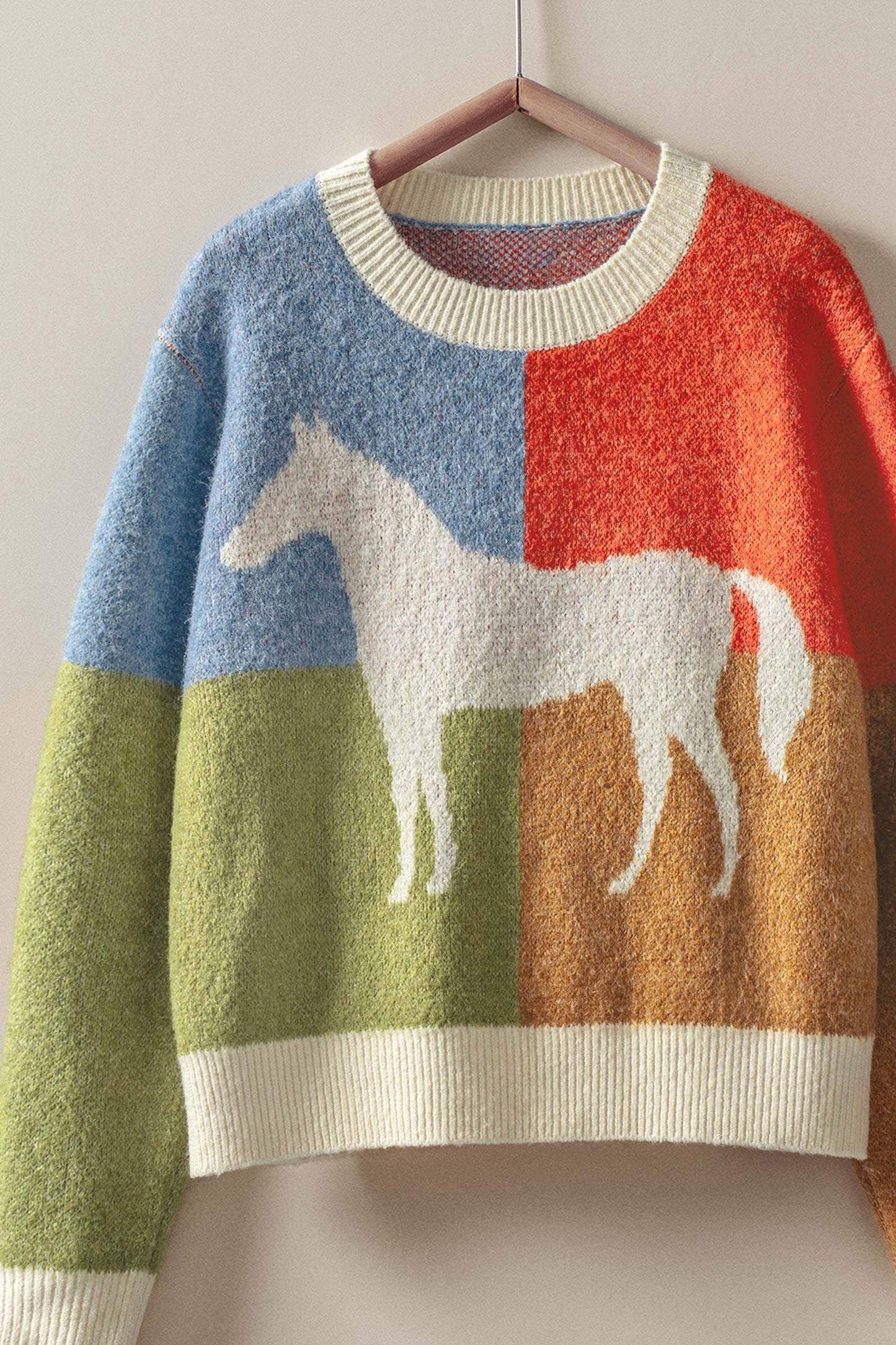 Colorblock Horse Intarsia Graphic Sweater