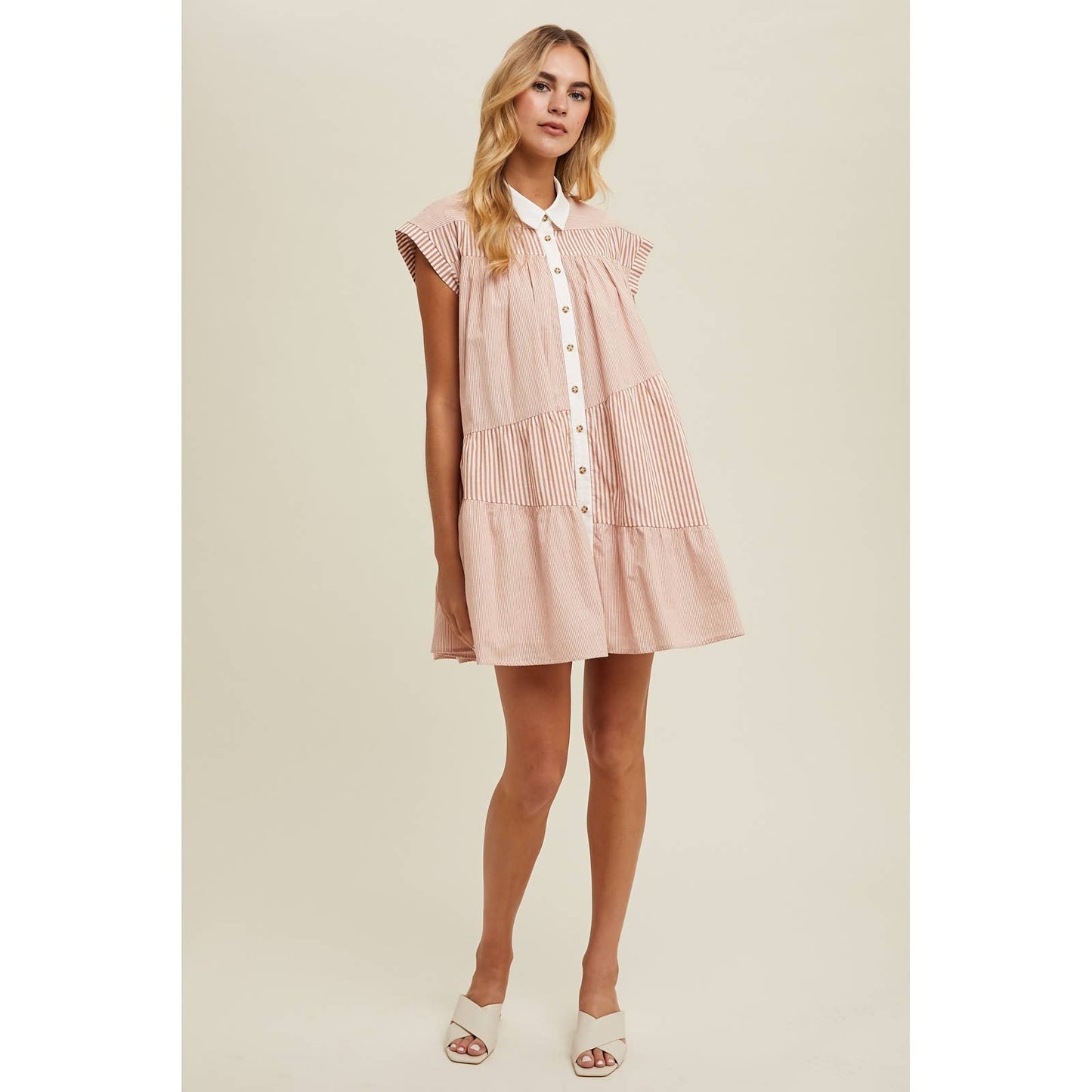 MULTI-STRIPED BUTTON-UP MINI DRESS