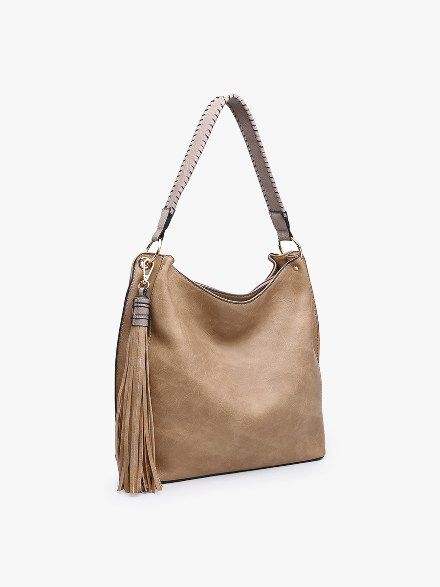 Three Compartment Tassel Hobo Bag