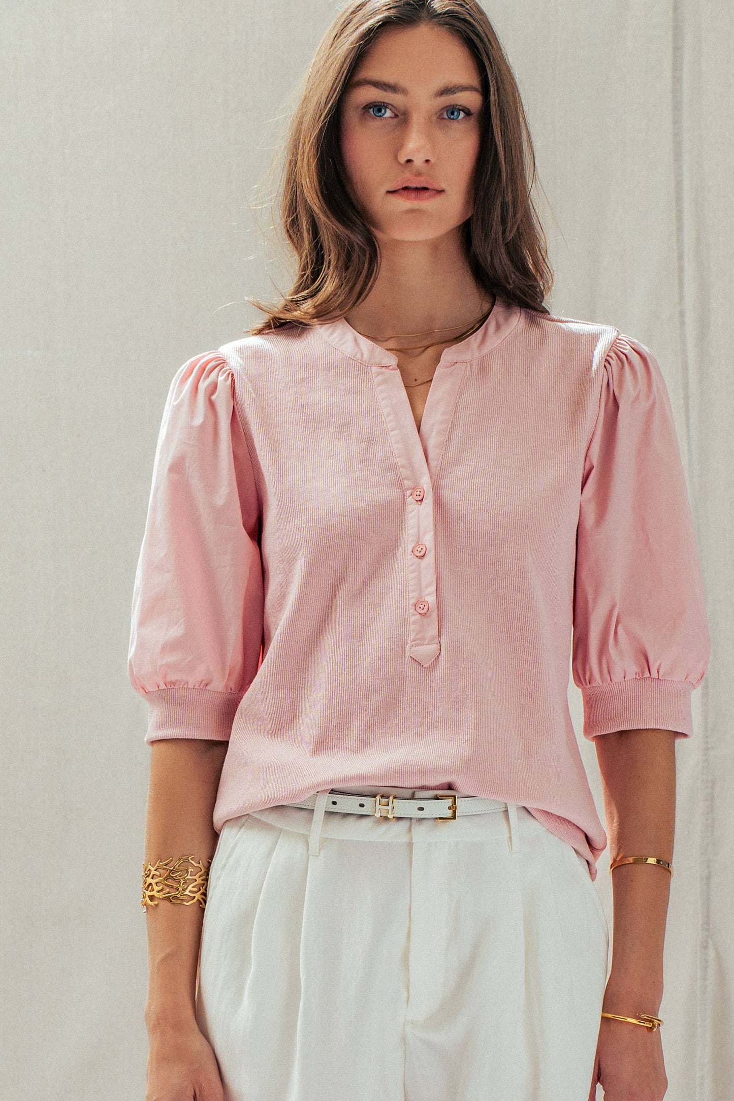 Puff Sleeve Henley Top