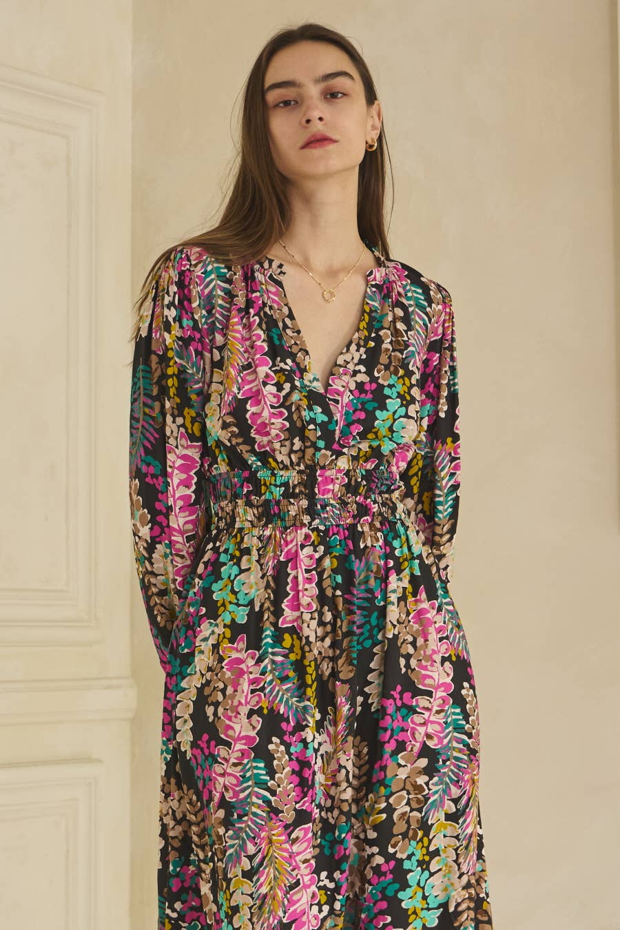 Colorful Floral Print Long Sleeve Maxi Dress
