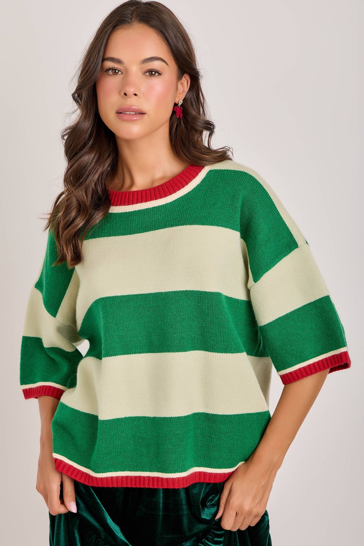 CHRISTMAS WIDE STRIPE LOOSE FIT SWEATER TOP
