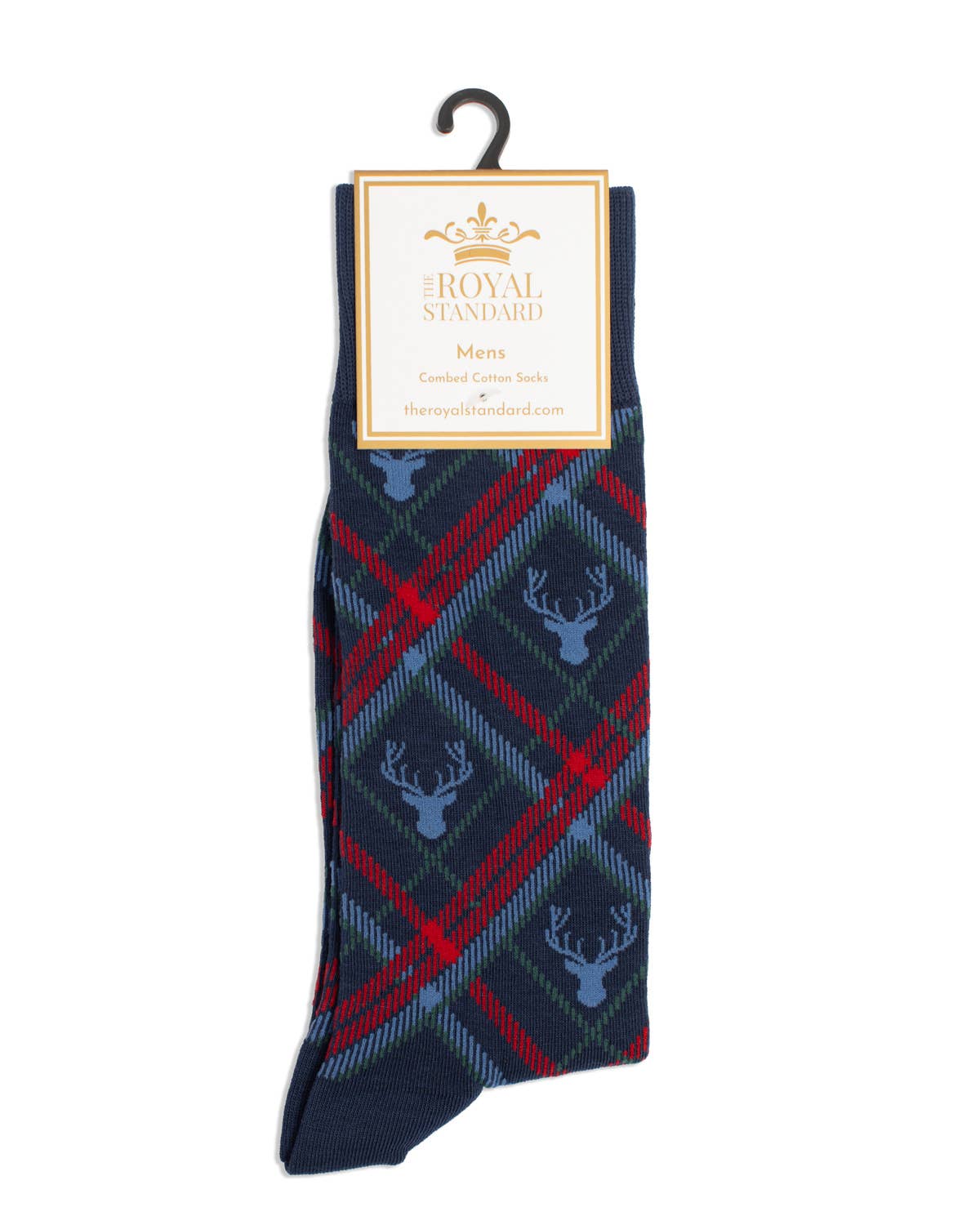 Men's Layton Deer Plaid Socks   Navy/Red/Green   One Size