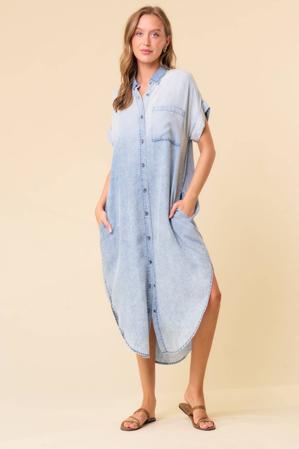 DOLMAN SHORT SLEEVE TENCEL DENIM SHIRTDRESS