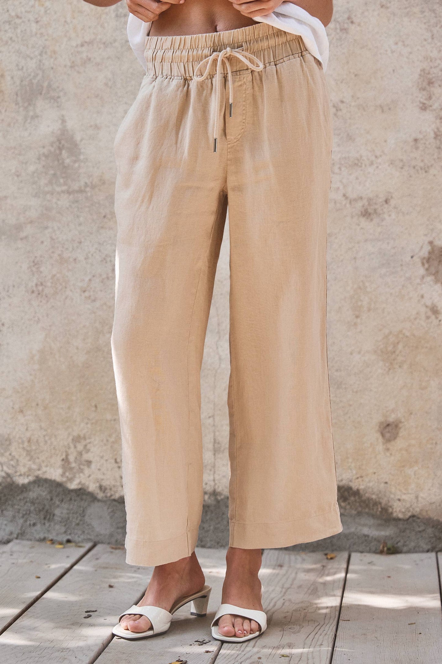 Linen Wide-Leg Drawstring Pants
