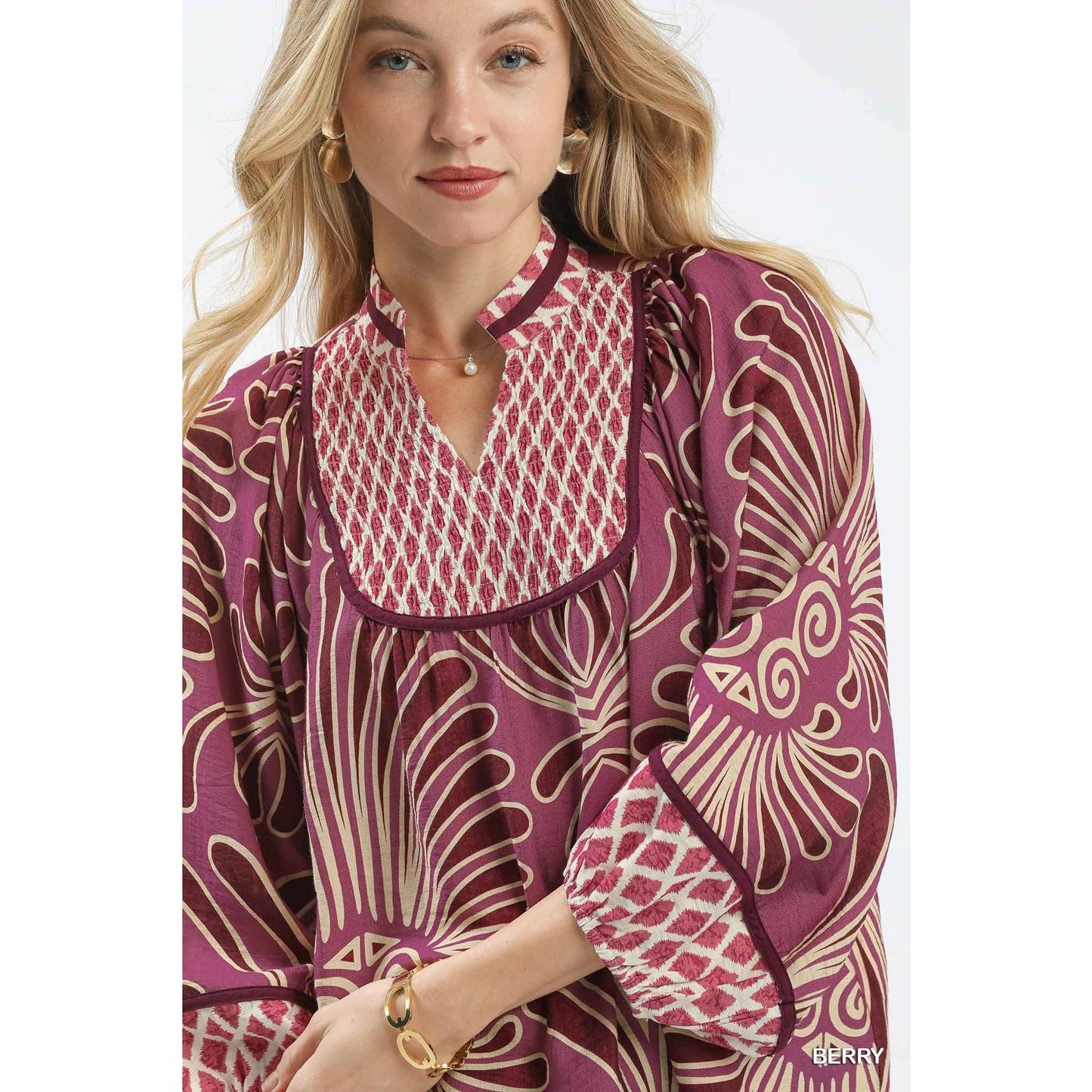 Print Smocked Yoke Top