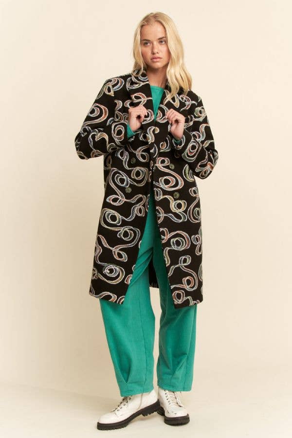 CHUNKY THREAD EMBROIDERED MIDI COAT
