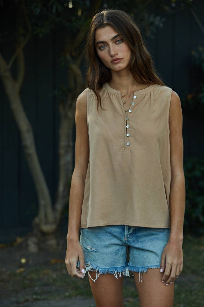 Woven Tencel Linen  Sleeveless Top