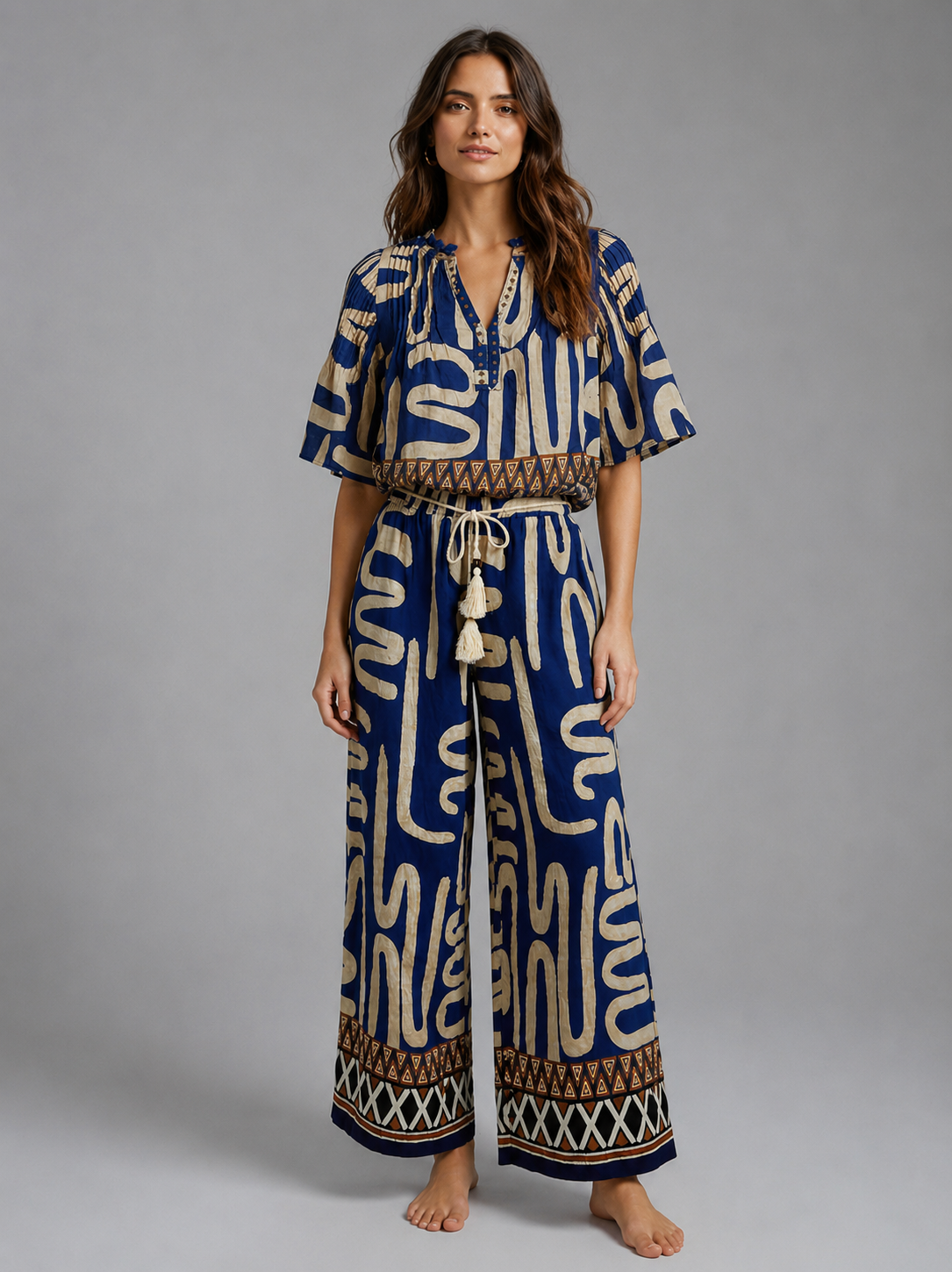 Mediterranean Script Wide Leg Pants