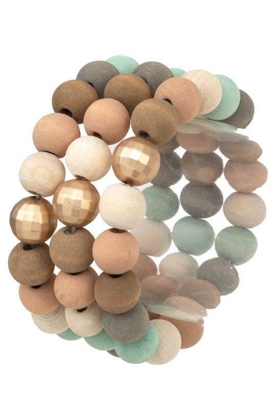Wood Metal Accent Bead Bracelet