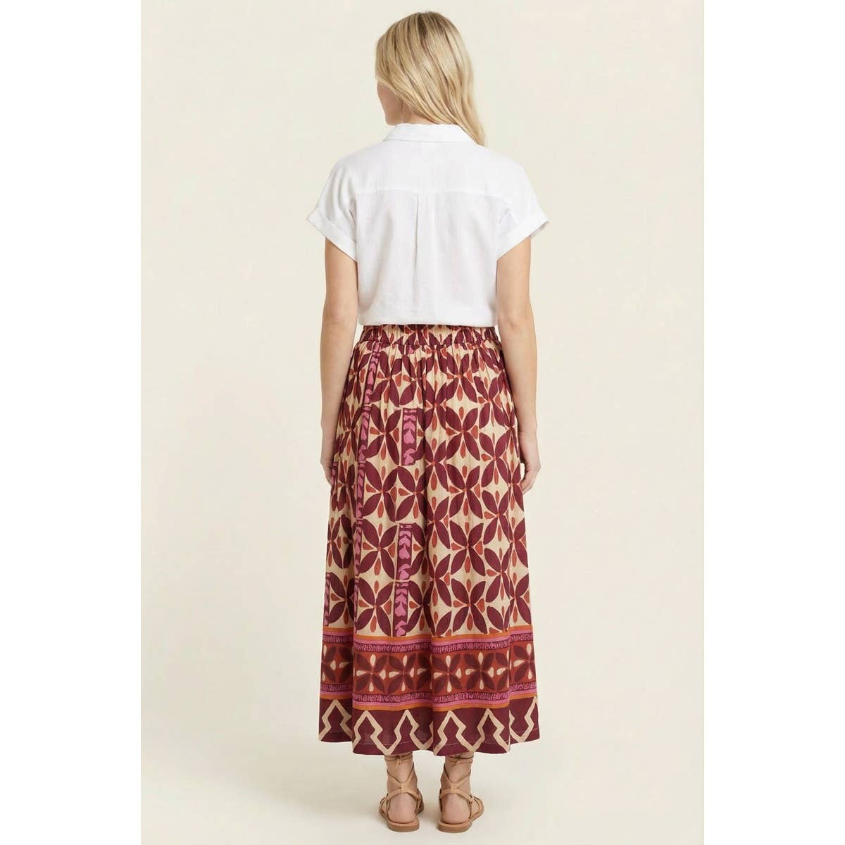 BORDER PRINTED MAXI SKIRT