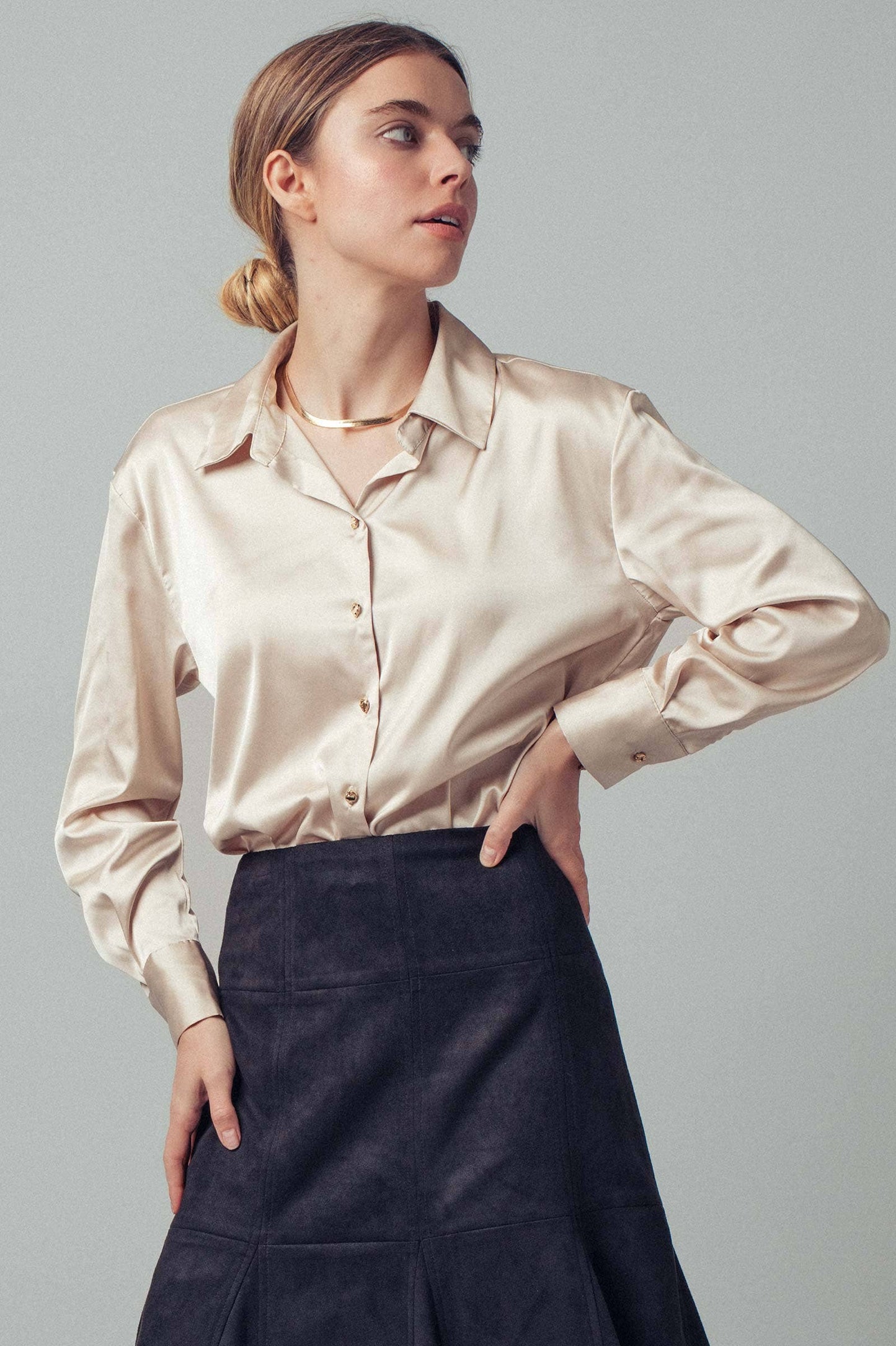 Satin Button Down Blouse