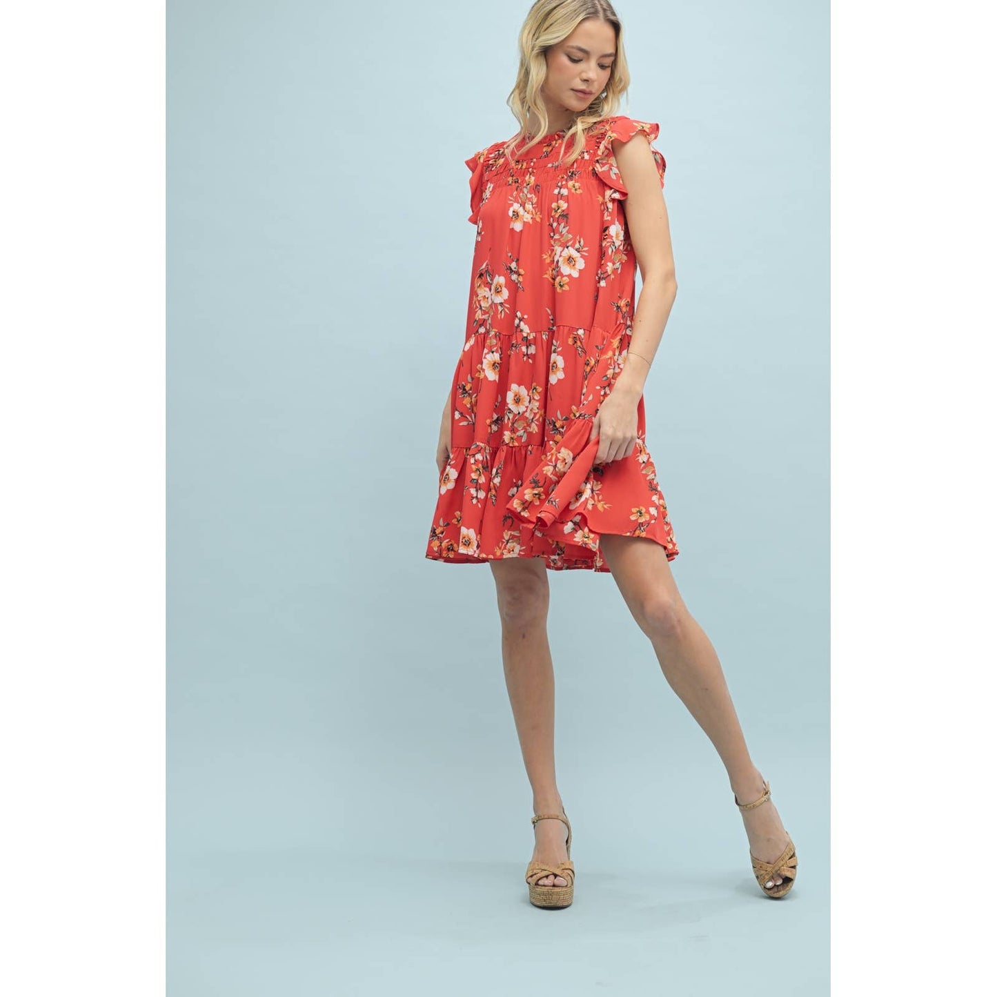 TIERED FLORAL MINI DRESS