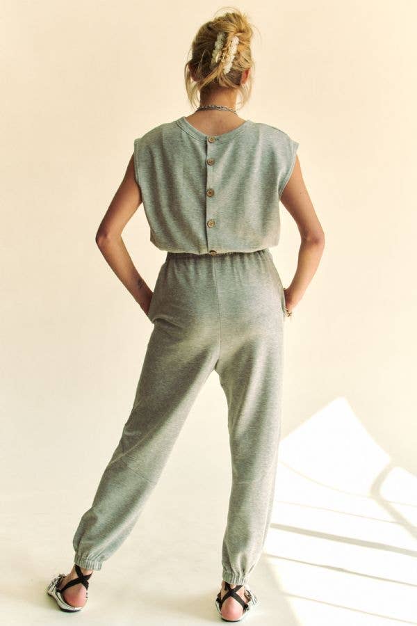 CREW NECK RHINESTONE  TOP JOGGER JUMPSUIT